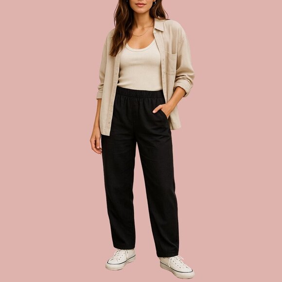 🖤 GAP Relaxed Black Linen-Blend Pants - Size M | Easy Pull-On Everyday Style 🖤 - Picture 1 of 8